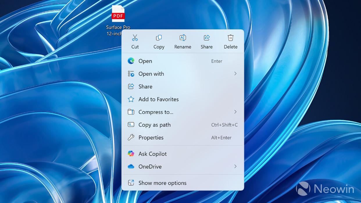 微软更新Win11右键菜单：新增“询问Copilot”功能